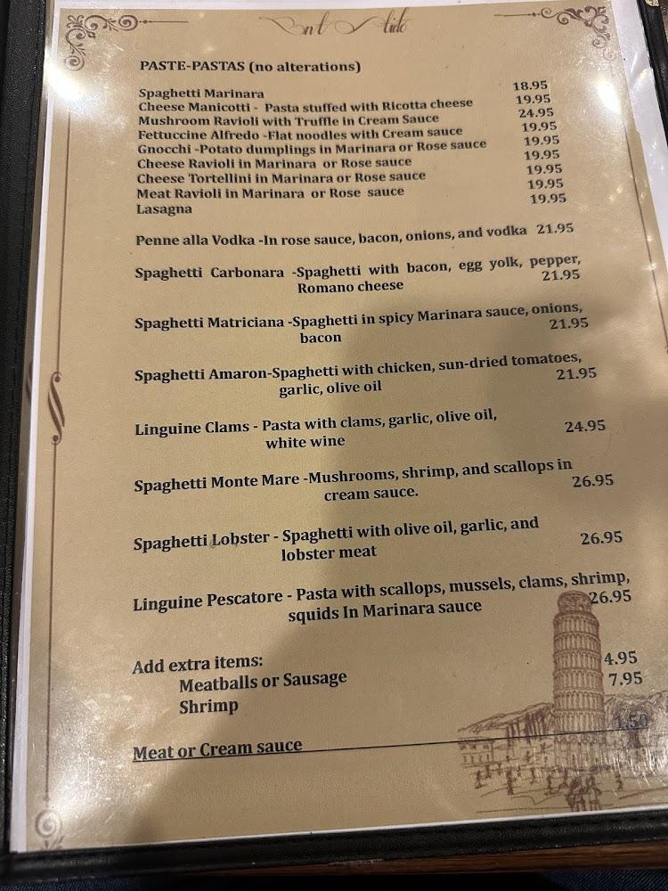 Amarone Italian Restaurant in Sandusky, OH Menu image 1